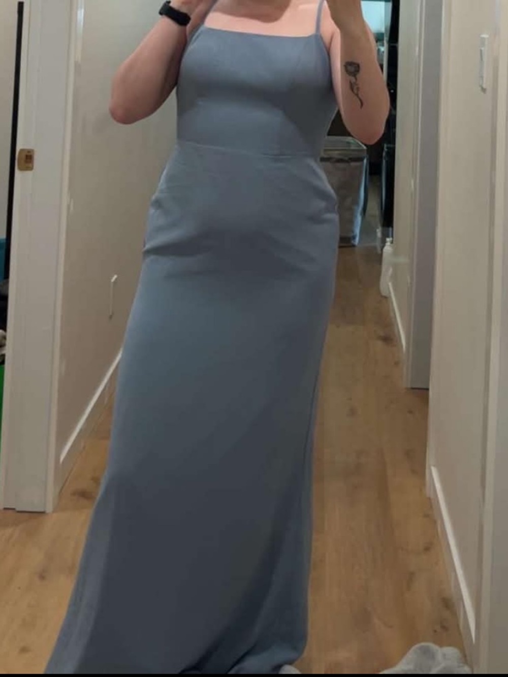 Azazie Dusty Blue Spaghetti Strap Square-Neck Maxi Dress